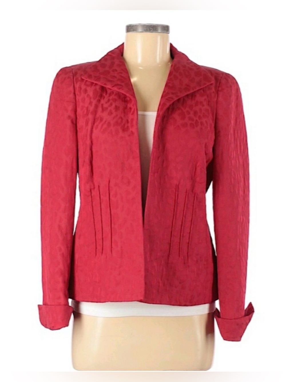 Nina McLemore Silk Cotton Textured Jacquard Blazer Jacket Red Floral Size 6